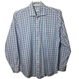 Peter Millar blue plaid long sleeve button up shirt. XL